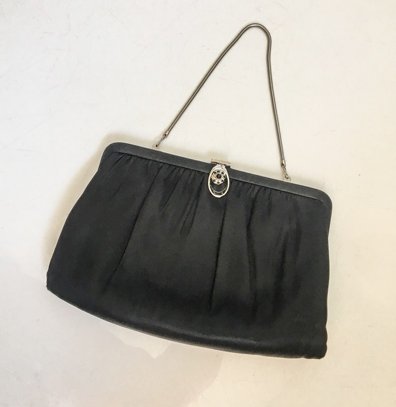 Vintage Bag // Black Satin Clutch / Vintage Handbag / Frame Etsy