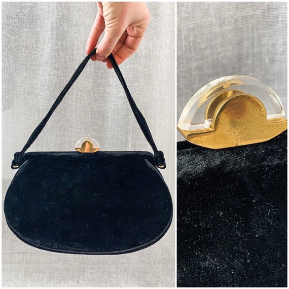 Vintage Handbag / 1940s Handbag / Black Velvet Eve