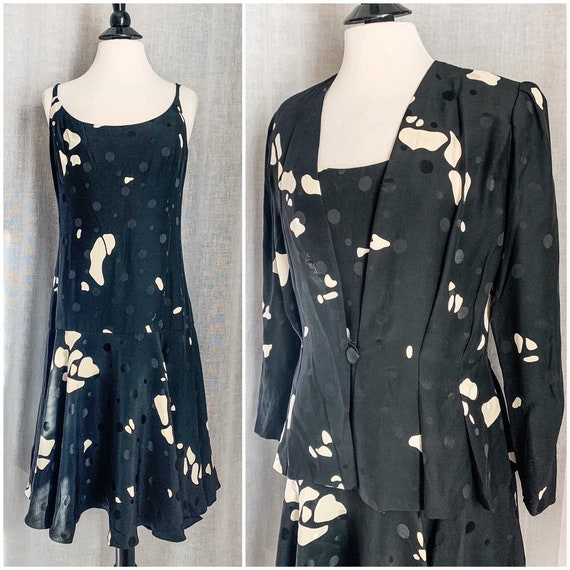 DESIGNER ESTEVEZ Vintage 80s Dress Set / Silk Dres