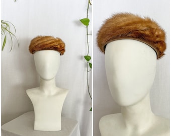 Vintage Fur Hat / VTG Darcel Exclusive Mink and Velvet Pill Box Hat / 1950s 60s Hat / 1960s 50s Pillbox Honey Blonde Fur Hat