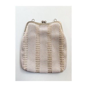 Vintage White Beaded Clutch / 1950s 1960s Beaded Bag / VTG Seed Bead Handbag / Mid Century Purse / White Seed Beaded MOD Evening Bag