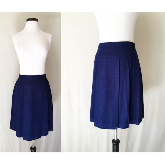 1960s Mod Wool Skirt // Navy High Waist Pleated M… - image 1