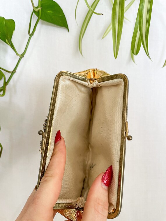 Vintage Gold Lame Clutch w/ Crystals / Vegas Holl… - image 5