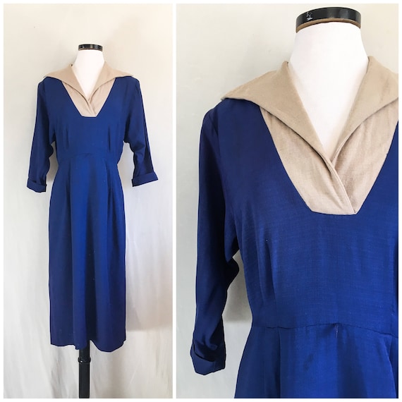 1930s - 40s Day Dress / 1930s - 40s Rayon Crepe Dr