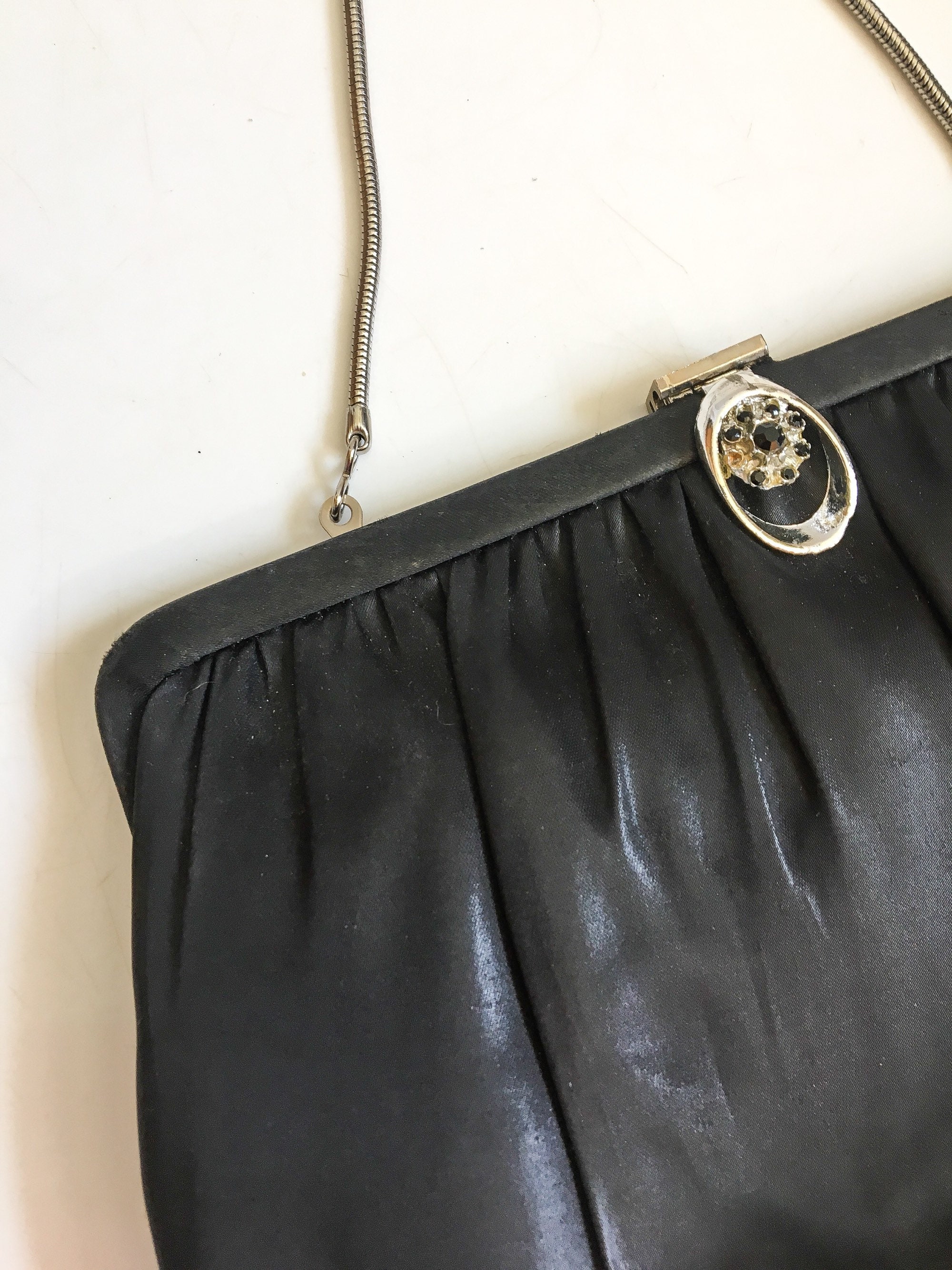 Vintage Bag // Black Satin Clutch / Vintage Handbag / Frame | Etsy