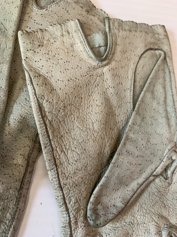 Vintage Deerskin Leather Gloves / Sage Green Soft… - image 6