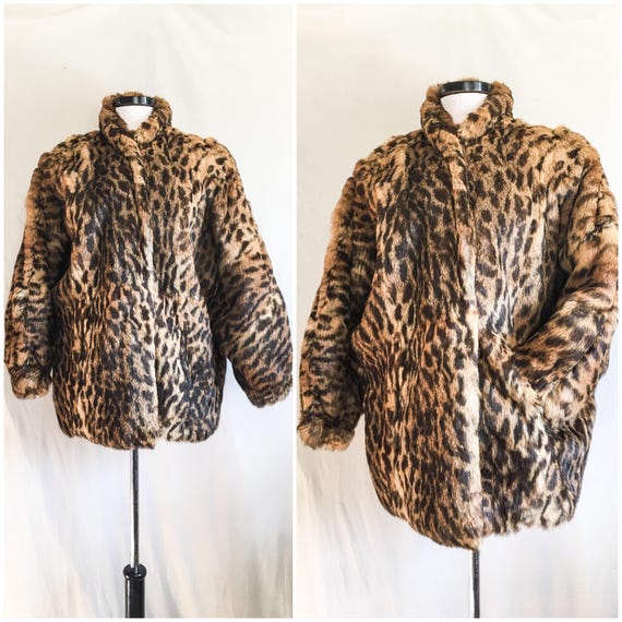 VTG Leopard Print Coat / Rabbit Fur Jacket / Pele
