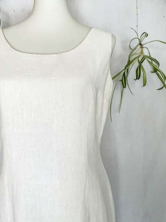 Vintage White Linen Dress by Sake / 1990s Medium … - image 6