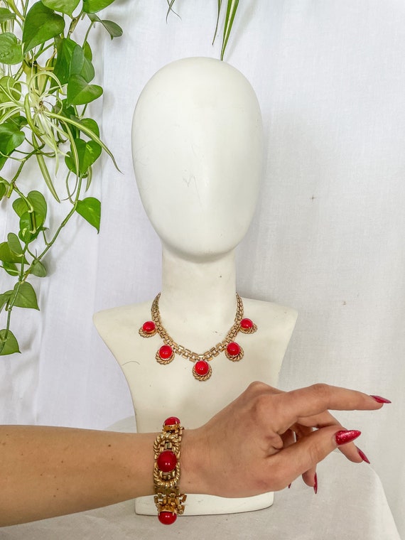 VTG Red & Gold Jewelry Set / 1980s does 1940s Gol… - image 8