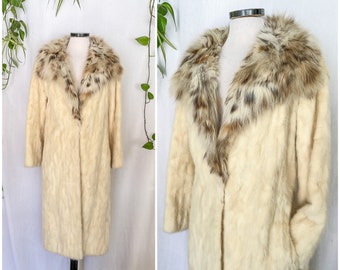 VTG Ivory Fox, Mink, Fur Coat / Platinum Blonde Fur Coat / DECADENT Old Hollywood Glamour / Wedding Bridal White Mink & Fox Fur Coat