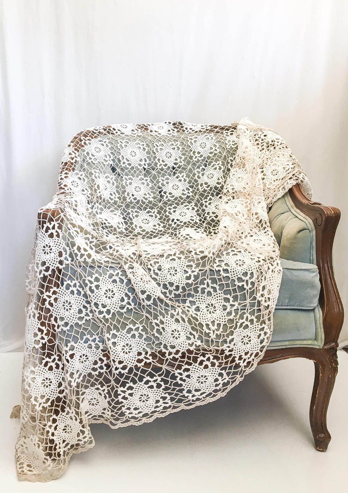 Antique Crochet Blanket // Hand Made Bed Cover Throw Crochet Etsy