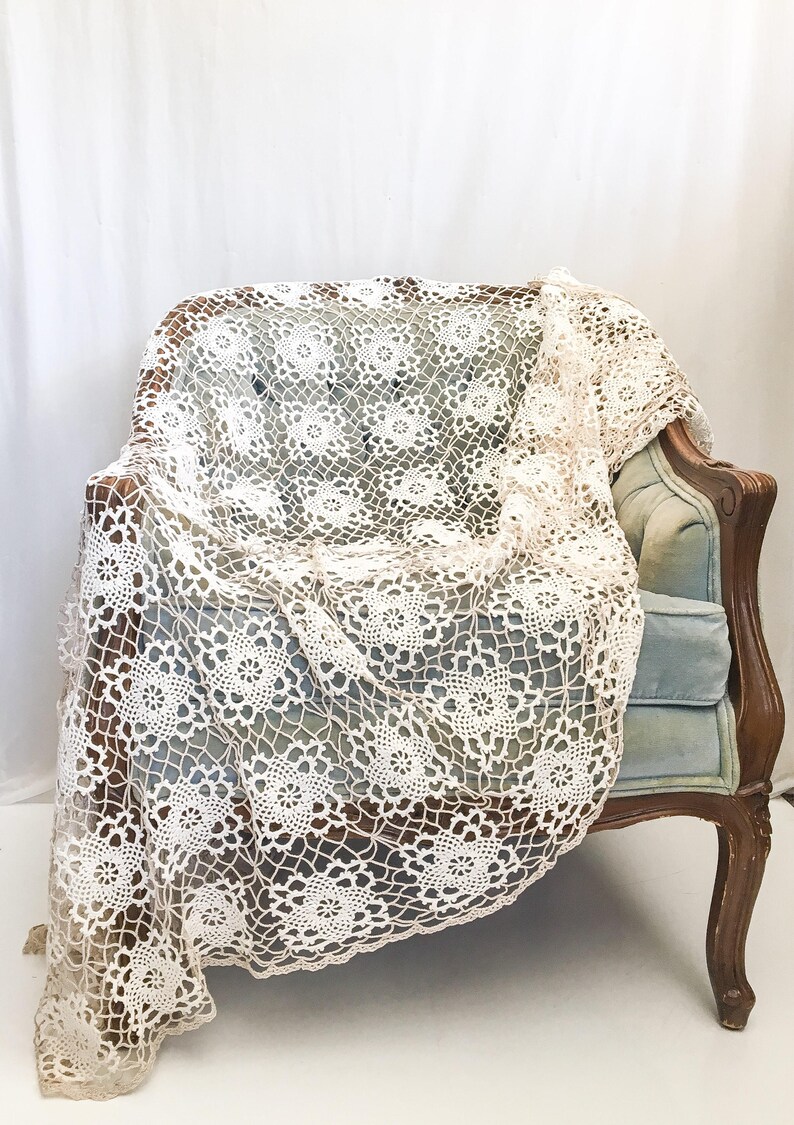 Antique Crochet Blanket // Hand Made Bed Cover Throw Crochet Etsy
