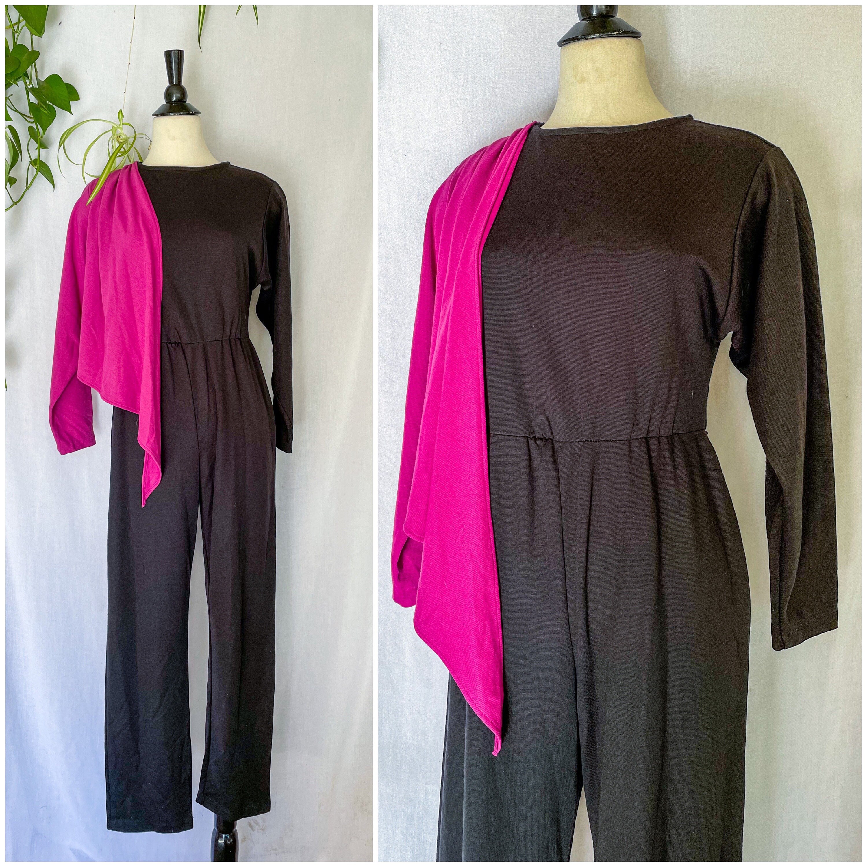 Vintage 1970s 1980s Color Blocked Jumpsuit / 70s 80s Black