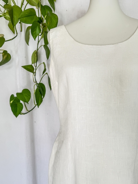 Vintage White Linen Dress by Sake / 1990s Medium … - image 5