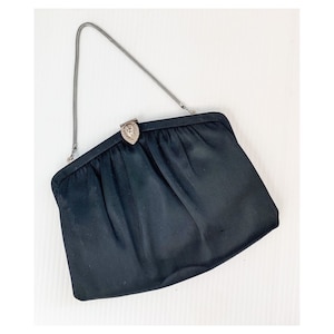 Vintage Bag / Black Satin Clutch / Vintage Handbag / Frame Purse by Ande / Mid Century Womens Cocktail Evening Bag
