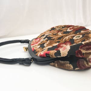 Vintage Tapestry Kelly Bag // 50s 60s Garay Tapestry Purse / Velvet Tapestry HandBag // 1950s 1960s Purse // Mid Century Floral Tapestry Bag image 6