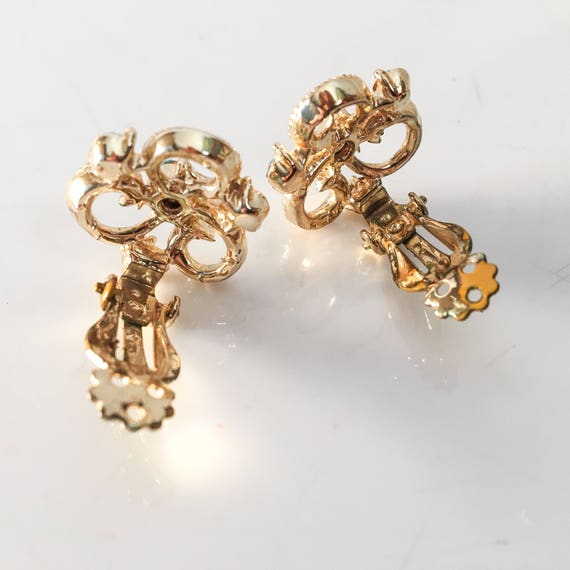 Mid Century Clip On Rhinestone Earrings / Gold & … - image 3