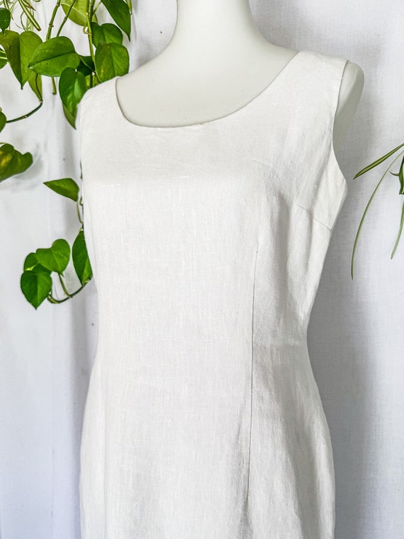 Vintage White Linen Dress by Sake / 1990s Medium … - image 4