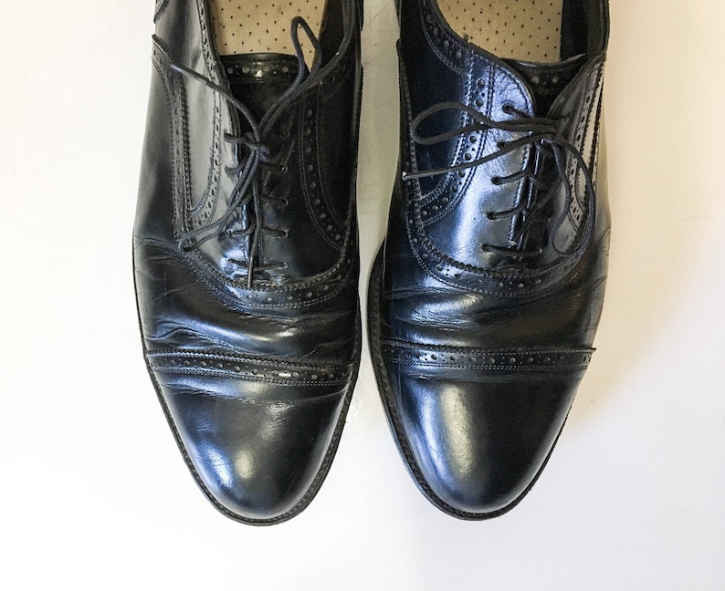 Freeman Free-Flex Black Dress Shoes Cap Toe Brogue Leather Oxfords Mens Vintage Black Lace Up Oxfords Mens She Size 13 D