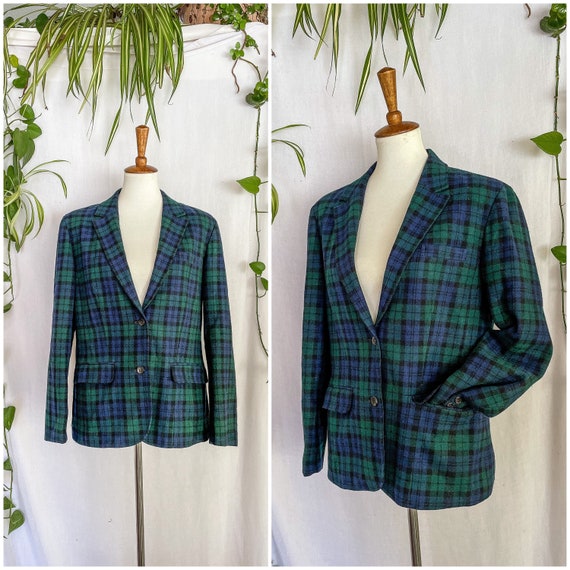 Womens Vintage Pendleton Blazer / Blue + Green Pl… - image 1