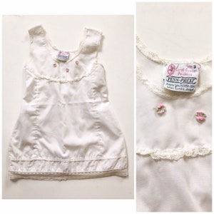 Vintage Baby Dress / White & Pink Flower Baby Dress Cotton / Poly, Lace 1950s - 1960s Baby Girl Dress / 50s 60s Penn-Prest Baby Dress Size 3