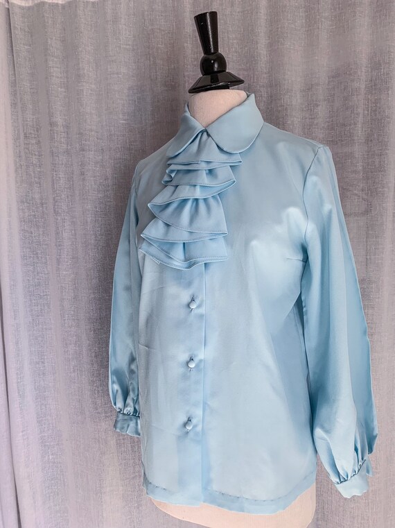 Vintage Blouse / 70s Pastel Blue Blouse / 1970s A… - image 3