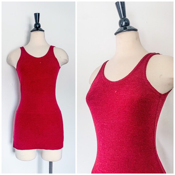 1920s 1930s Swimsuit / Burgandy Maroon Knit One Pi