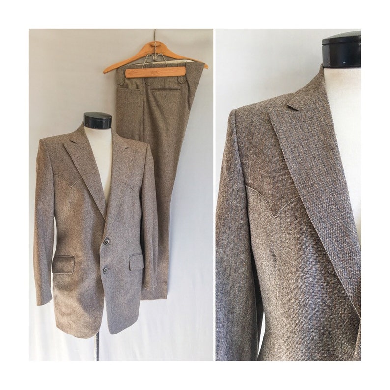 Mens Vintage Mend Suit by Prestige West Grey Taupe Tan Two Piece Suit Wool Suit Mens 2 Piece Suit Western Suit Size 42 Chest