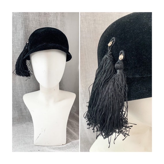 Vintage Bucket Hat / VTG 50s 60s Black Fur Felt H… - image 1