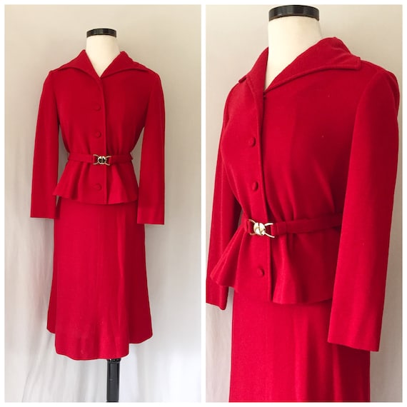1960s Eleanor Brenner Couture Red Suit // Vintage