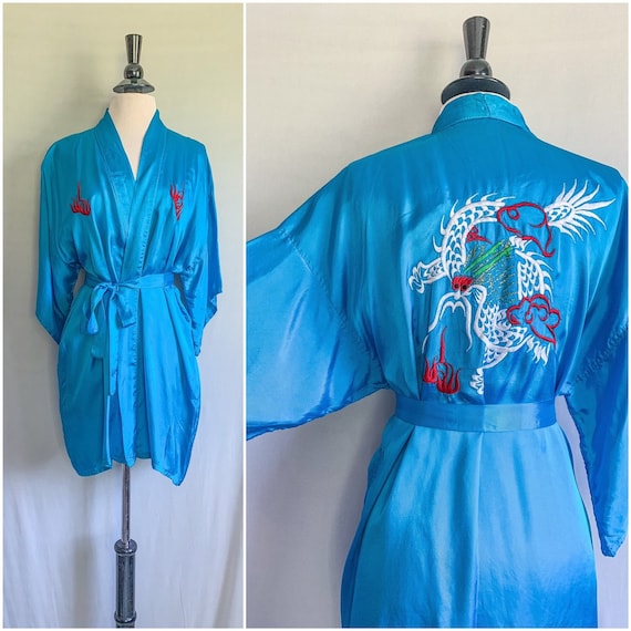 1960s Embroidered Dragon Robe Jacket House Coat /… - image 1