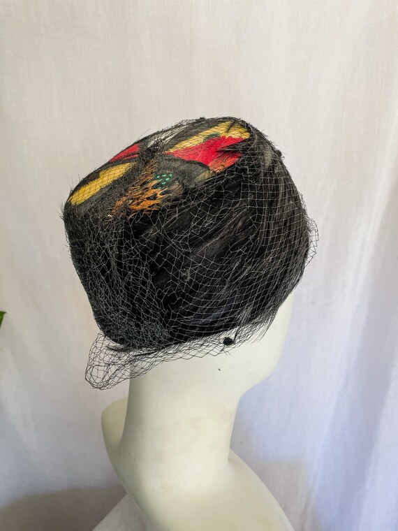 Vintage Feather Hat / 60s Pillbox Hat / 1960s Fea… - image 4