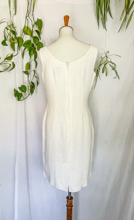 Vintage White Linen Dress by Sake / 1990s Medium … - image 2
