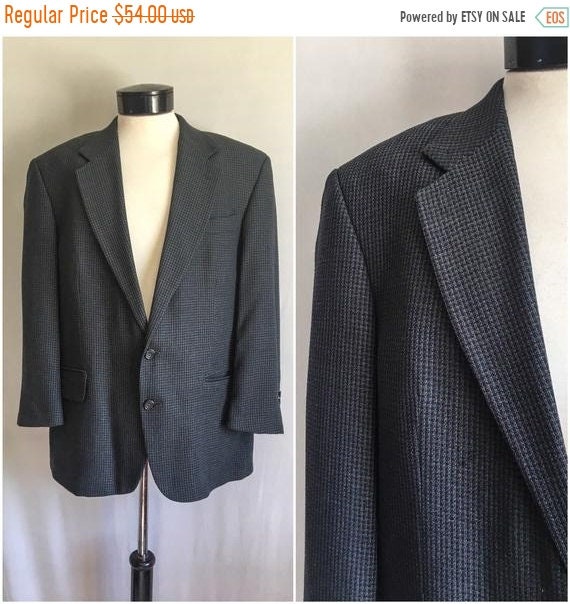 44 L Vintage Oscar De La Renta Sports Coat Blue Tweed Sports Coat Wool Check Blazer Designer Blazer Blue Fine Wool Size 42 L
