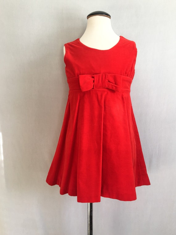 Vintage Girls Christmas Dress / Red Velvet Dress … - image 5