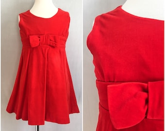 Vintage Girls Christmas Dress / Red Velvet Dress / Little Girl Toddler Dress // 1950s 50s Red Velvet Bow Dress Sz 4