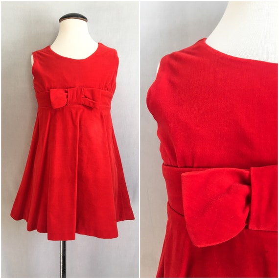 Vintage Girls Christmas Dress / Red Velvet Dress … - image 1
