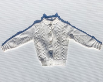 Vintage MID Century Toddler Cable Knit Button Up Cardigan Sweater / 50s 60s White Toddler Sweater Nob Hill Knitting Mills / Sz 2T - 3T