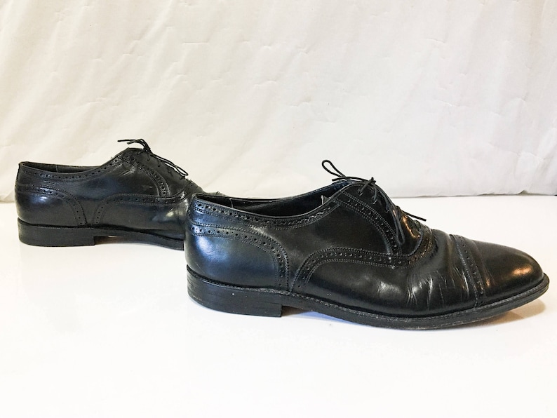 Freeman Free-Flex Black Dress Shoes Cap Toe Brogue Leather Oxfords Mens Vintage Black Lace Up Oxfords Mens She Size 13 D