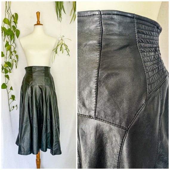 Vintage Black Leather Maxi Skirt by Mario Panvino… - image 1