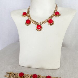 VTG Red & Gold Jewelry Set / 1980s does 1940s Gold Chain Link Necklace and Bracelet Red Stones / 80s 40s Gold and Red Bracelet and Necklace image 7