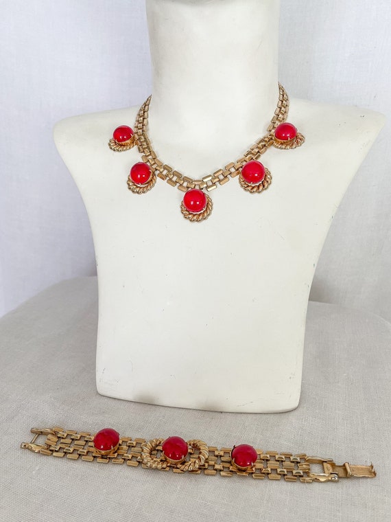 VTG Red & Gold Jewelry Set / 1980s does 1940s Gol… - image 7