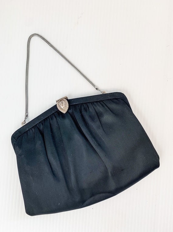 Vintage Bag / Black Satin Clutch / Vintage Handba… - image 5