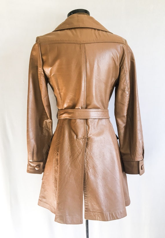 VTG 1970s Tan Brown Leather Coat / 70s Light Brow… - image 2