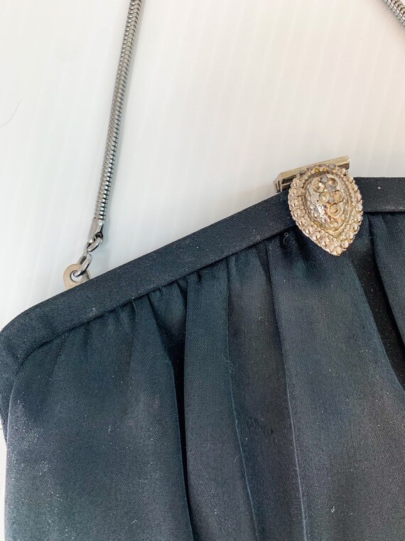 Vintage Bag / Black Satin Clutch / Vintage Handba… - image 3