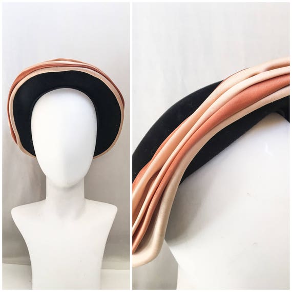 1940s Hat // 40s Halo Hat // Black Velvet Fur Felt