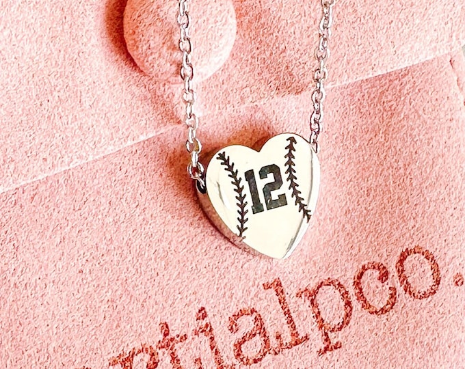 Baseball Heart Necklace, Personalized Baseball Necklace, Mother's Day Gift for Baseball Mom, Baseball Necklace with Number, Baseball Lover