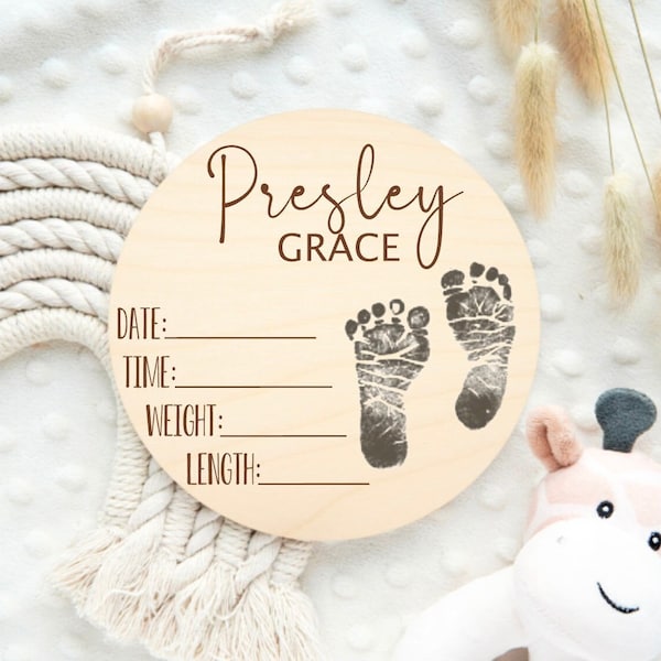 Baby Footprint Sign, Baby Foot Print Art, Hospital Name Sign, Baby Name Sign for Hospital, Baby Gift, Baby Stats Sign, Name Announcement