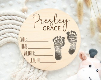 Baby Footprint Sign, Baby Foot Print Art, Hospital Name Sign, Baby Name Sign for Hospital, Baby Gift, Baby Stats Sign, Name Announcement