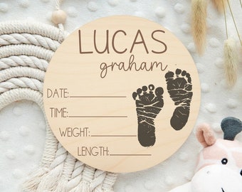 Baby Footprint Sign, Baby Foot Print Art, Hospital Name Sign, Baby Name Sign for Hospital, Baby Gift, Baby Stats Sign, Name Announcement